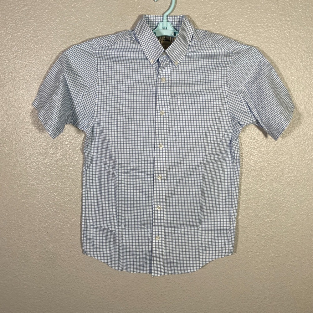 Duluth Trading Shirt Mens Small White Blue Button Down Short‎ Sleeve Outdoor